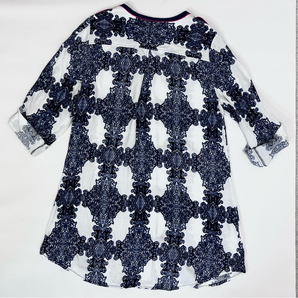 Soft Surroundings Printed Button Front Tunic Top Blue & White Size Medium - Picture 5 of 7